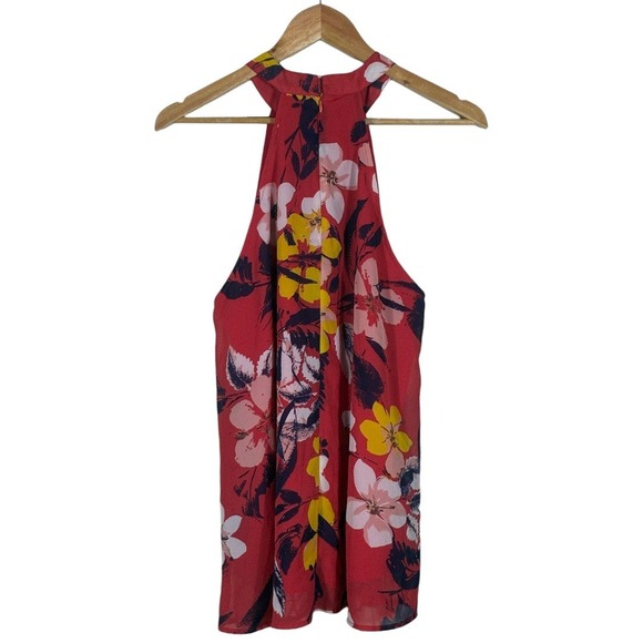 Japna Halter Neck Floral Top Red Keyhole Sleeveless Beachy Lightweight Size L - Picture 4 of 5